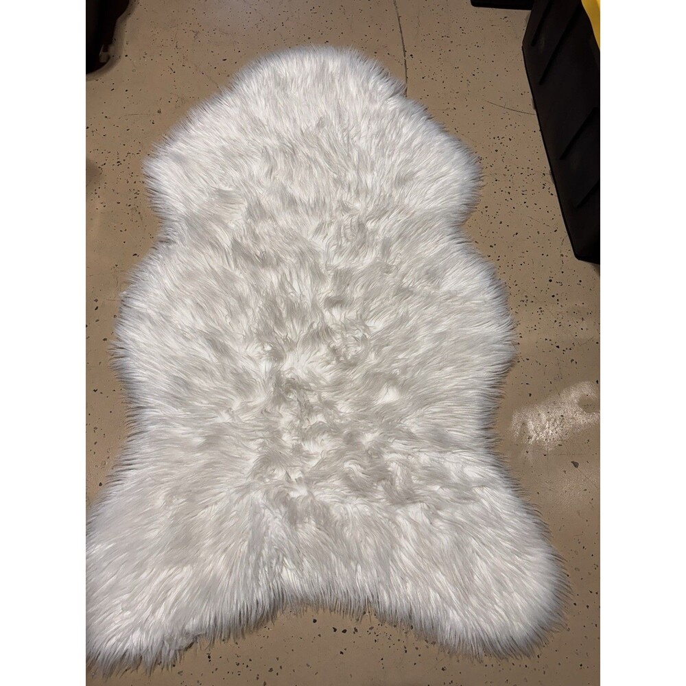 White Sheepskin Faux Fur Area Rug, Plush Shabby Chic, Shag Pelt Rug 2” X3”